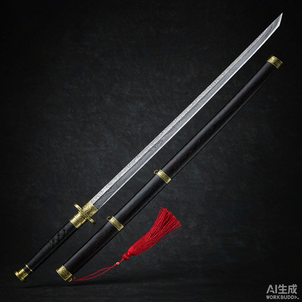 Pattern-welded jian sword with brass fittings